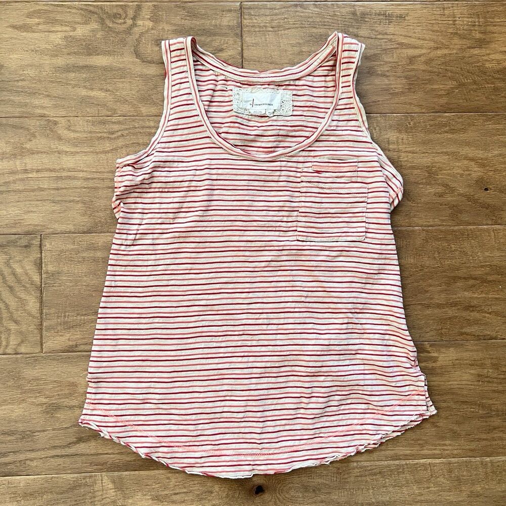 By Anthropologie Tank Top Women's Size XS Red/White Striped Pockets